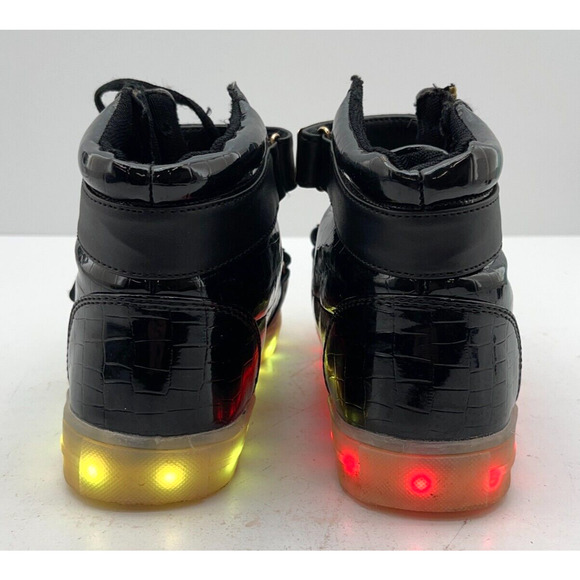 High Top LED Light Up Shoes Black Gold Sneakers Glow Sole Unisex Size 39 - Picture 4 of 15